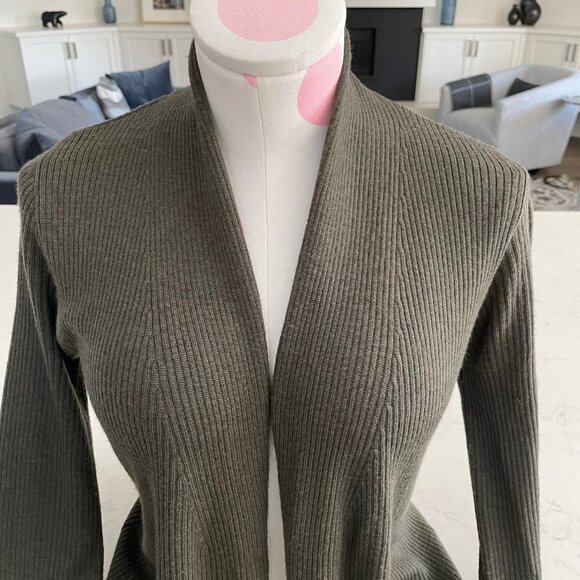 Nanette Lepore Merino Wool Open Front Ribbed Duster Sweater Olive Green Sz XS - Picture 8 of 11